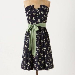 Anthropologie Porridge Navy Bird Print Dress Size 2